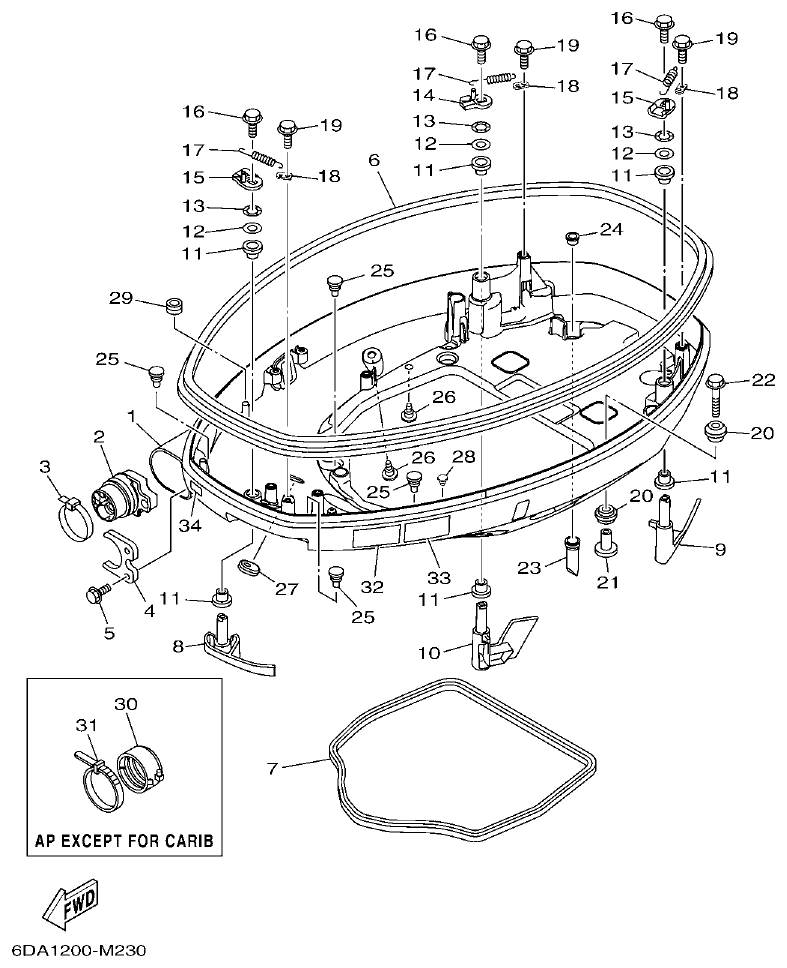 Yamaha F200FET, FL200FET BOTTOM COWLING 1 parts diagram